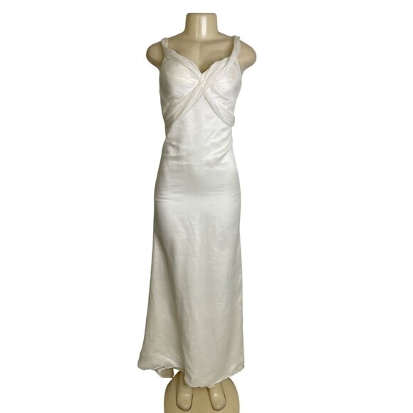 Winnie Couture Elegant White Sleeveless Draped Evening Gown With Train Sz 6 - Picture 1 of 9